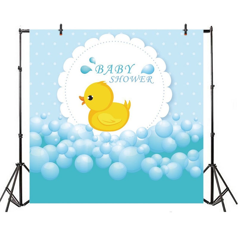 Leyiyi 5x5ft Photography Backdrop Rubber Duck Baby Shower Background Bubble Bath Water Drops Room Interior Decor Birth Celebration Wallpaper Duckling Swimming Photo Portrait Vinyl Video Studio Prop - Image 1
